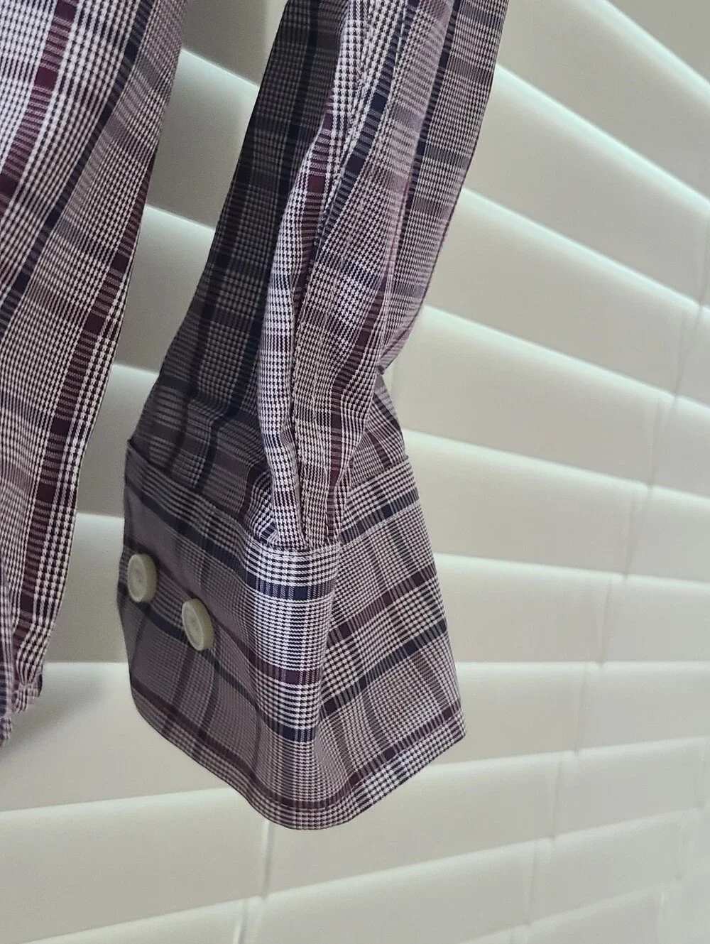 Banana Republic Slim Fit maroon, white, & navy check pattern Button Front Shir